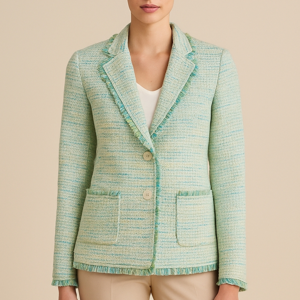Jones NY Signature Tweed 90's Fringe Text Jacket 8 Fringe Old Money Chic Classic